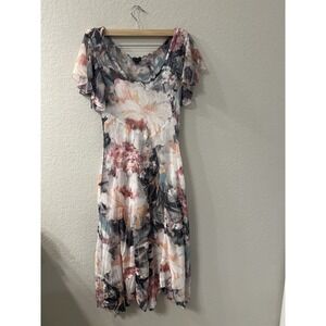 KOMAROV CHIFFON FLUTTER SLEEVE FUSCHIA DRESS Sz S